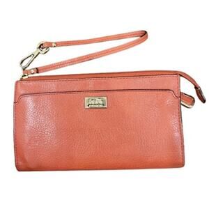 Coach Orange Leather Wristlet Wallet - Women's Designer Handbag with Strap‎